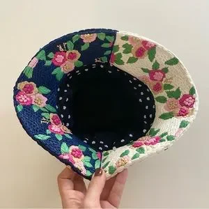 Lele Sadoughi Floral Embroidered Bucket Hat Lele Sadoughi Raffia Rainbow Bucket Hat in Pastel Playa  main image 2